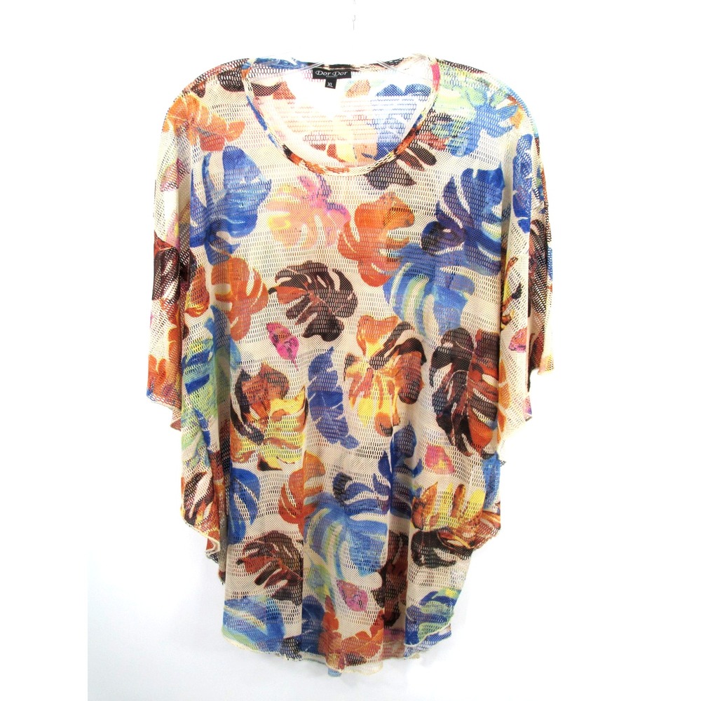 DOR DOR COUTURE Pullover Mesh Cover-Up Top Women XL Multicolor Tropical Floral